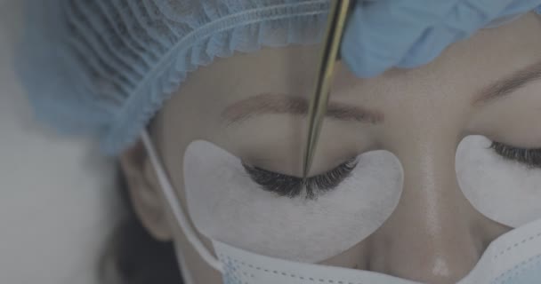 Pemeriksaan Prosedur Ekstensi Eyelashes — Stok Video