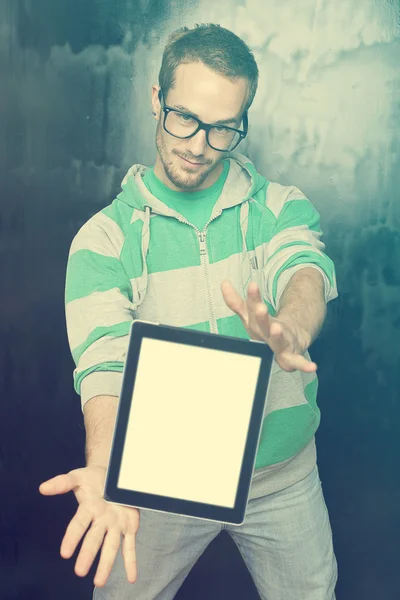 Good Looking Smart Nerd Man With Tablet Computer Royalty Free Stock Photos