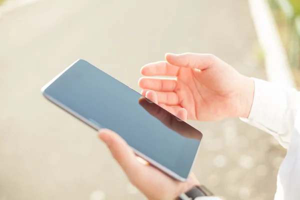 Close up businessman using digital tablet — Stock Photo, Image