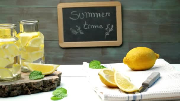 Lemon and lime slices in jars — Stock Video