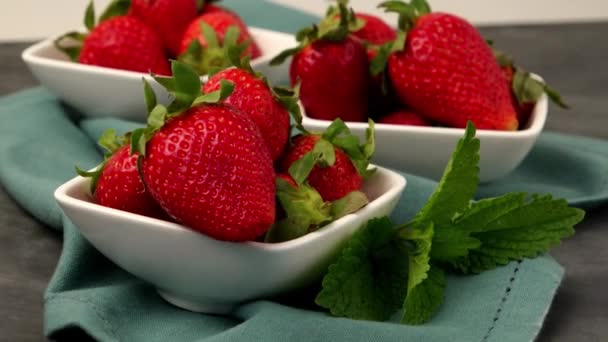 Appetizing strawberry in the bowl — Stock Video