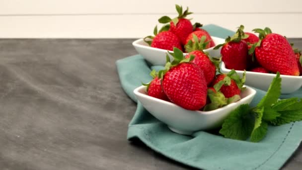 Appetizing strawberry in the bowl — Stock Video