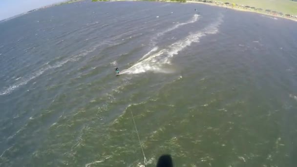 Aerial kite view of kitesurfer — Stock Video