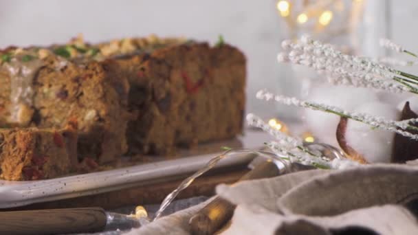 Pastel Lentejas Navidad Encimera Cocina Oscura — Vídeo de stock