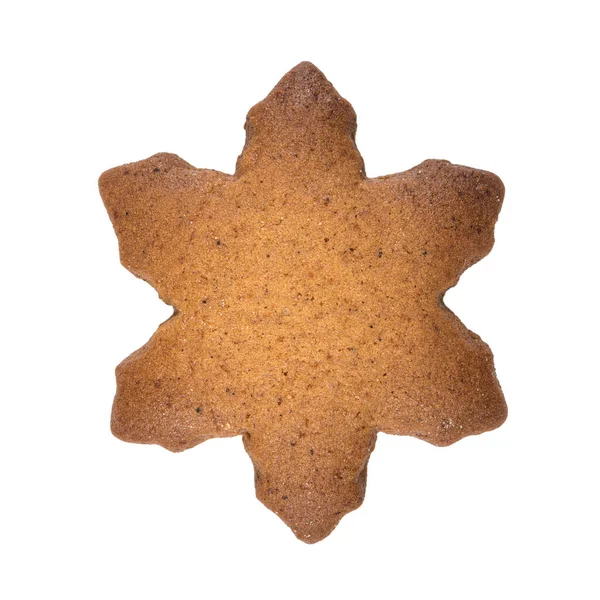 Gingerbread Cookie Snowflake Shape Isolated White Background — Stock Photo, Image