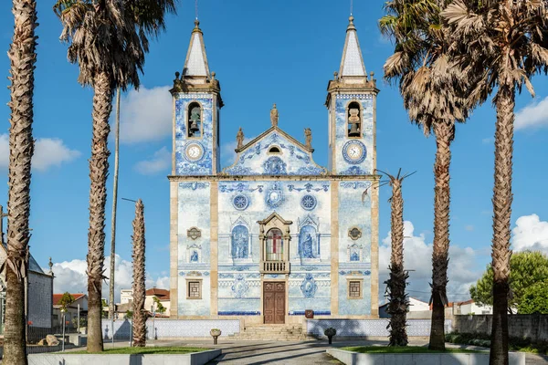 Kostel Santa Marinha Cortegaca Ovar Portugalsko Pohled Fasádu Azulejo Dekorace — Stock fotografie