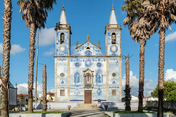 Kostel Santa Marinha Cortegaca Ovar Portugalsko Pohled Fasádu Azulejo Dekorace — Stock fotografie