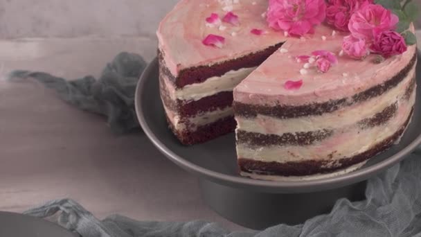 Fetta Torta Alla Fragola Pan Spagna Alla Fragola Con Fragole — Video Stock