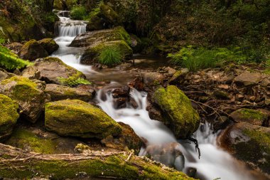 Portekiz 'in Gresso Nehri' ndeki güzel su akıntısı. Uzun pozlama yumuşak etkisi.
