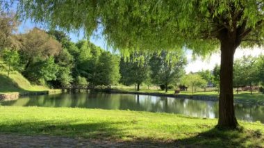 Parque Urbano do Outeiro 'dan bir yaz öğleden sonrası Milares' te Santa Maria da Feira, Portekiz.