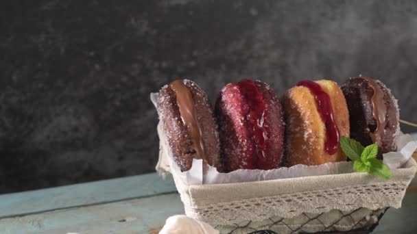 Bolas Berlim Bolas Berlín Masa Frita Portuguesa Con Azúcar Llena — Vídeos de Stock