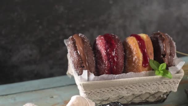 Bolas Berlim Bolas Berlín Masa Frita Portuguesa Con Azúcar Llena — Vídeos de Stock