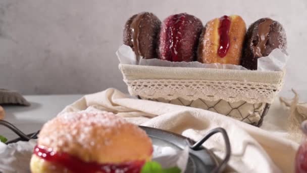 Bolas Berlim Czyli Berlińskie Jaja Portugalskie Smażone Ciasto Cukrem Wypełnione — Wideo stockowe