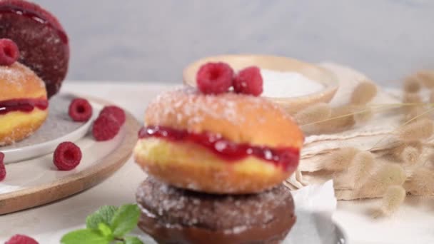 Bolas Berlim Bolas Berlín Masa Frita Portuguesa Con Azúcar Llena — Vídeos de Stock