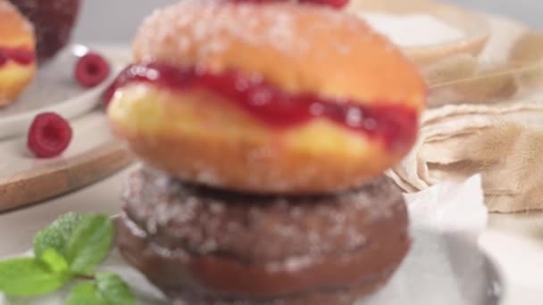 Bolas Berlim Bolas Berlim Massa Frita Portuguesa Com Açúcar Cheia — Vídeo de Stock