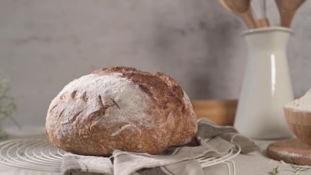 Homemade Crispy Herbs Bread Kitchen Counter — Stock Video