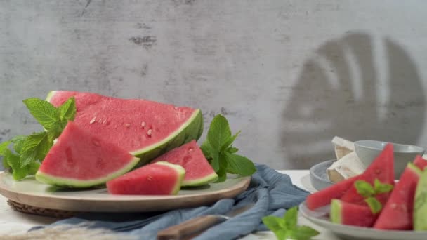 Fresh Ripe Sliced Watermelon White Background — Stock Video