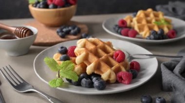 Tatlı ev yapımı Berry Belçika Waffle ile krem şanti.