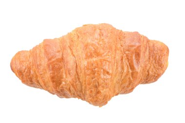 Altın kıtır kıtır Fransız kruvasanı ve beyaz arka planda izole edilmiş lezzetli, yumuşak bir hamur. Üst görünüm