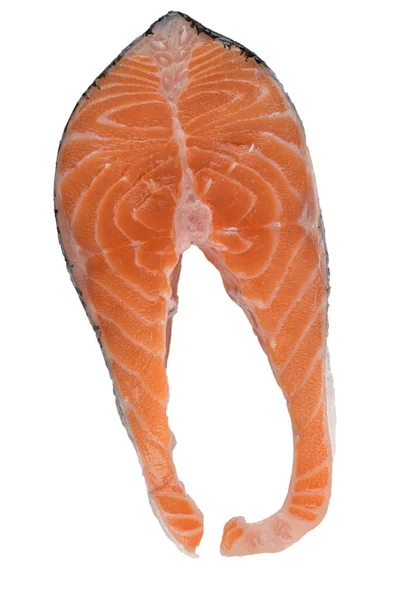 Beyaz Arka Plan Üzerinde Izole Kırmızı Balık Somon Dilim Üstten — Stok fotoğraf