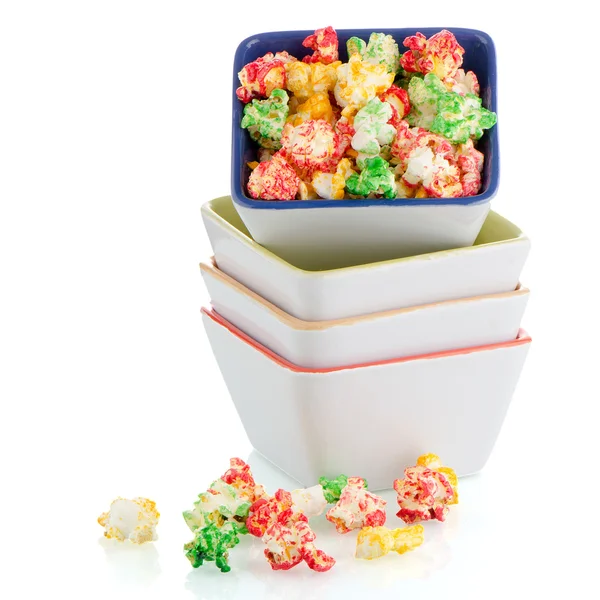 Pile of ceramic bowls of popcorn — Stock Photo, Image