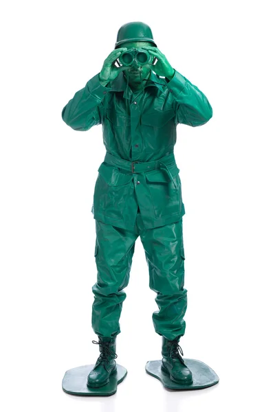Homme sur un costume de soldat jouet vert — Photo