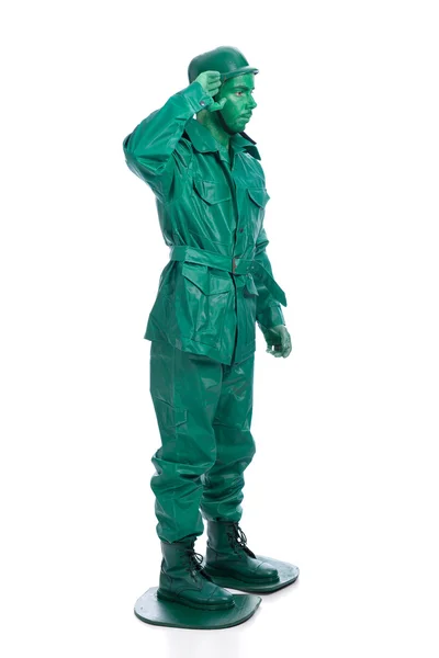 Man on a green toy soldier costume — Stock Photo, Image