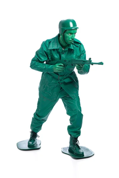 Man on a green toy soldier costume — Stock Photo, Image