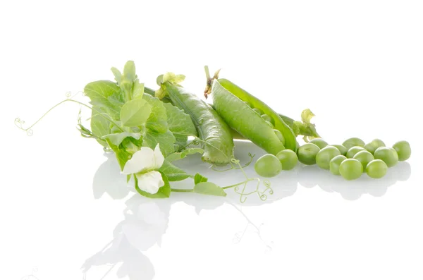 Čerstvý zelený hrášek pod — Stock fotografie