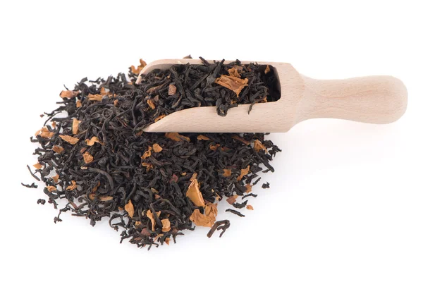 Black Dry Tea with a Wooden Spoon — Stock Photo, Image