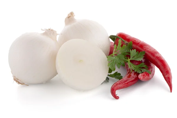 Onion, chilli peppers and parsley — Stockfoto