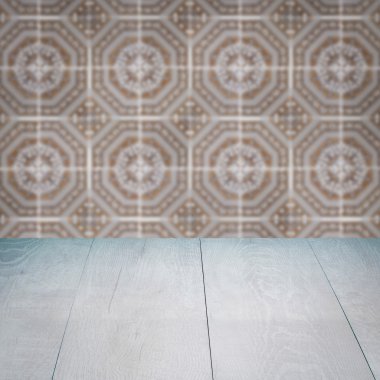 Masa üstü ahşap ve vintage Seramik Karo desen duvar bulanıklık