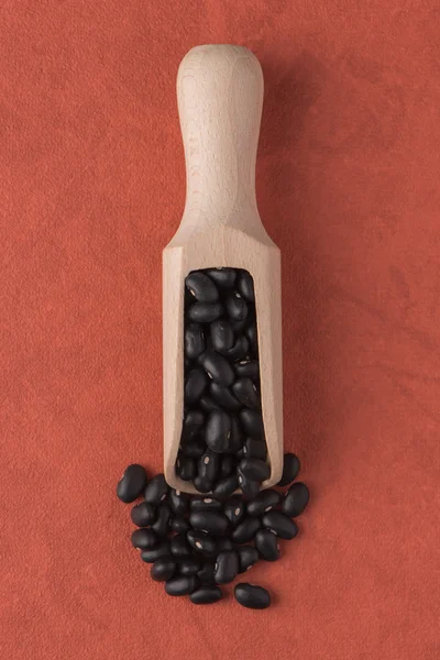 Wooden scoop with black beans — Stock Photo, Image