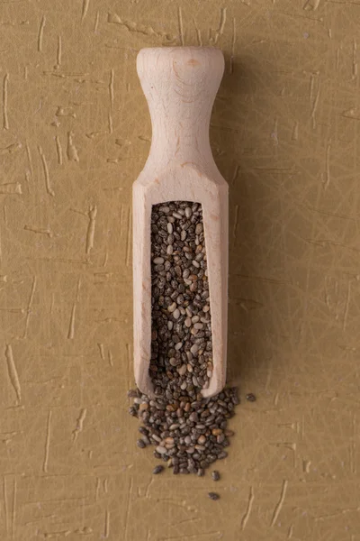 Pala de madera con semillas de chía — Foto de Stock