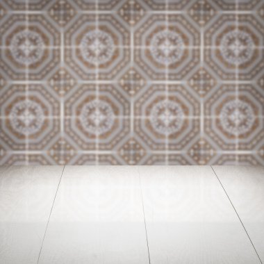 Masa üstü ahşap ve vintage Seramik Karo desen duvar bulanıklık