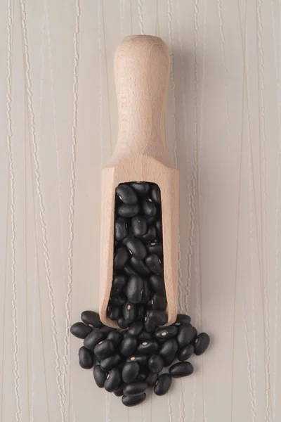 Cuillère en bois avec haricots noirs — Photo