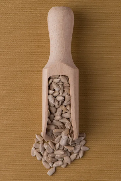 Pala de madera con semillas de girasol sin cáscara — Foto de Stock