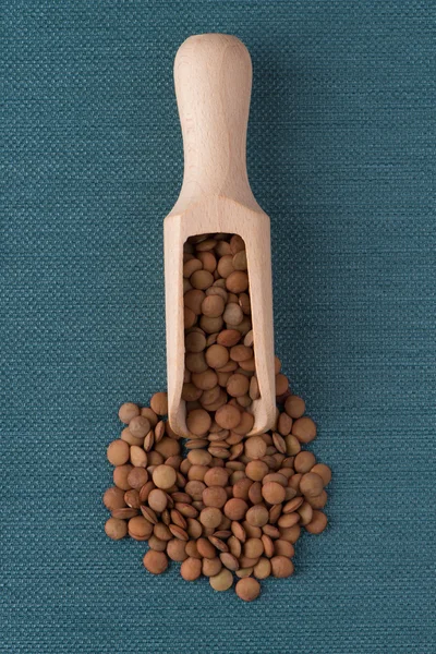 Wooden scoop with lentils — Stock Photo, Image
