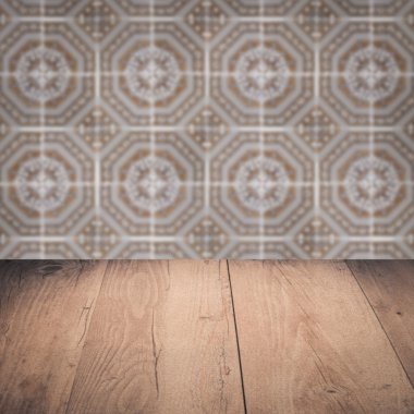 Masa üstü ahşap ve vintage Seramik Karo desen duvar bulanıklık