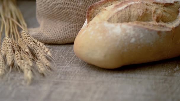 Pão rústico e trigo — Vídeo de Stock