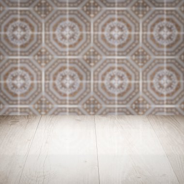 Masa üstü ahşap ve vintage Seramik Karo desen duvar bulanıklık