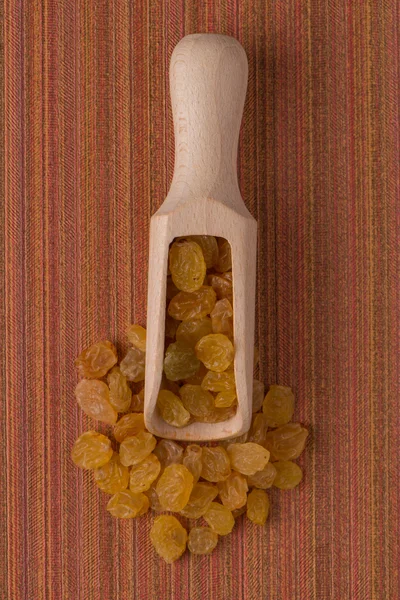 Pala de madera con pasas doradas —  Fotos de Stock