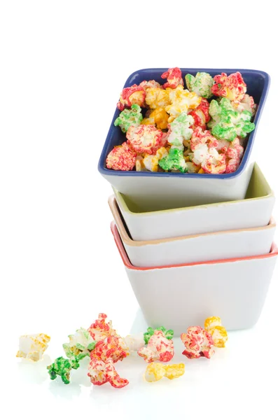 Pile of ceramic bowls of popcorn — Stock Photo, Image