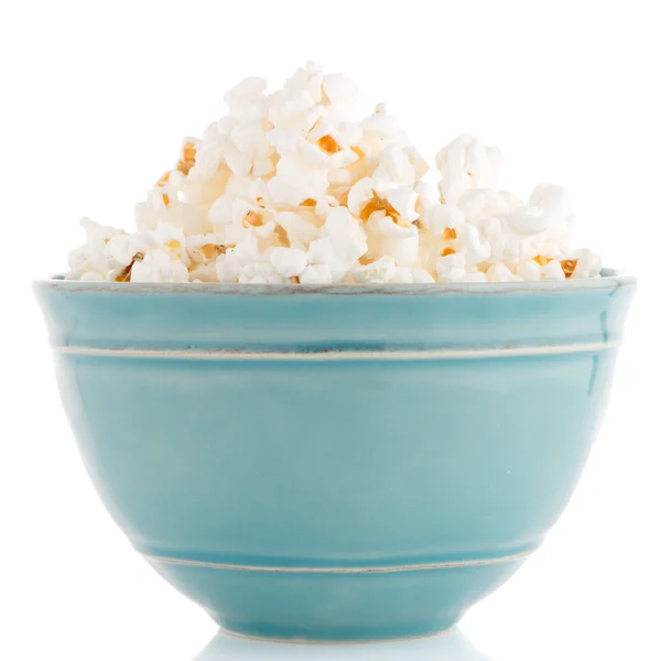 Popcorn in a blue bowl — Stock Photo, Image