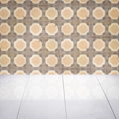 Masa üstü ahşap ve vintage Seramik Karo desen duvar bulanıklık