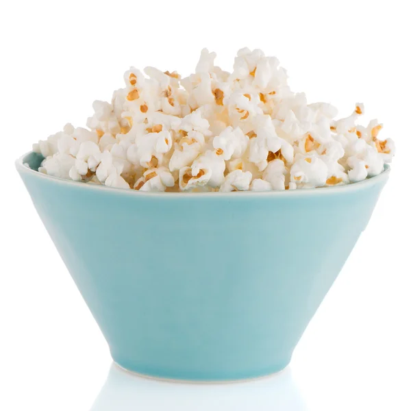 Popcorn in a blue bowl — Stock Photo, Image