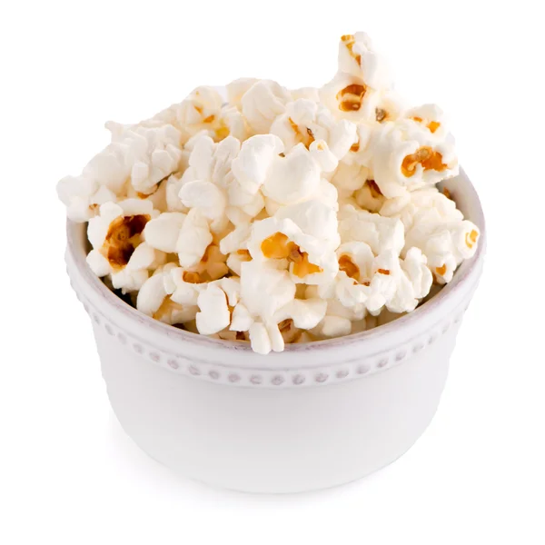 Popcorn w białej misce — Zdjęcie stockowe