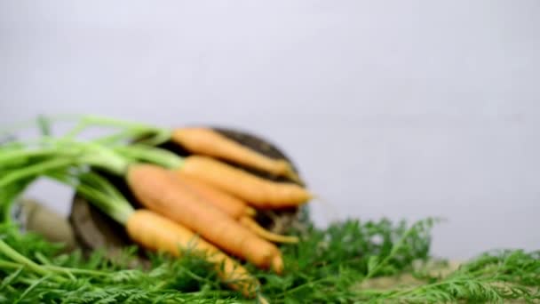 Zanahorias sobre una mesa de madera — Vídeo de stock