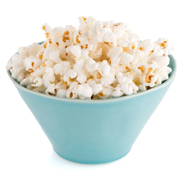 Popcorn in a blue bowl — Stock Photo, Image