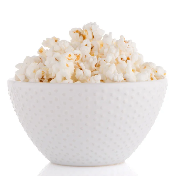 Popcorn in a white bowl — Stock Photo, Image